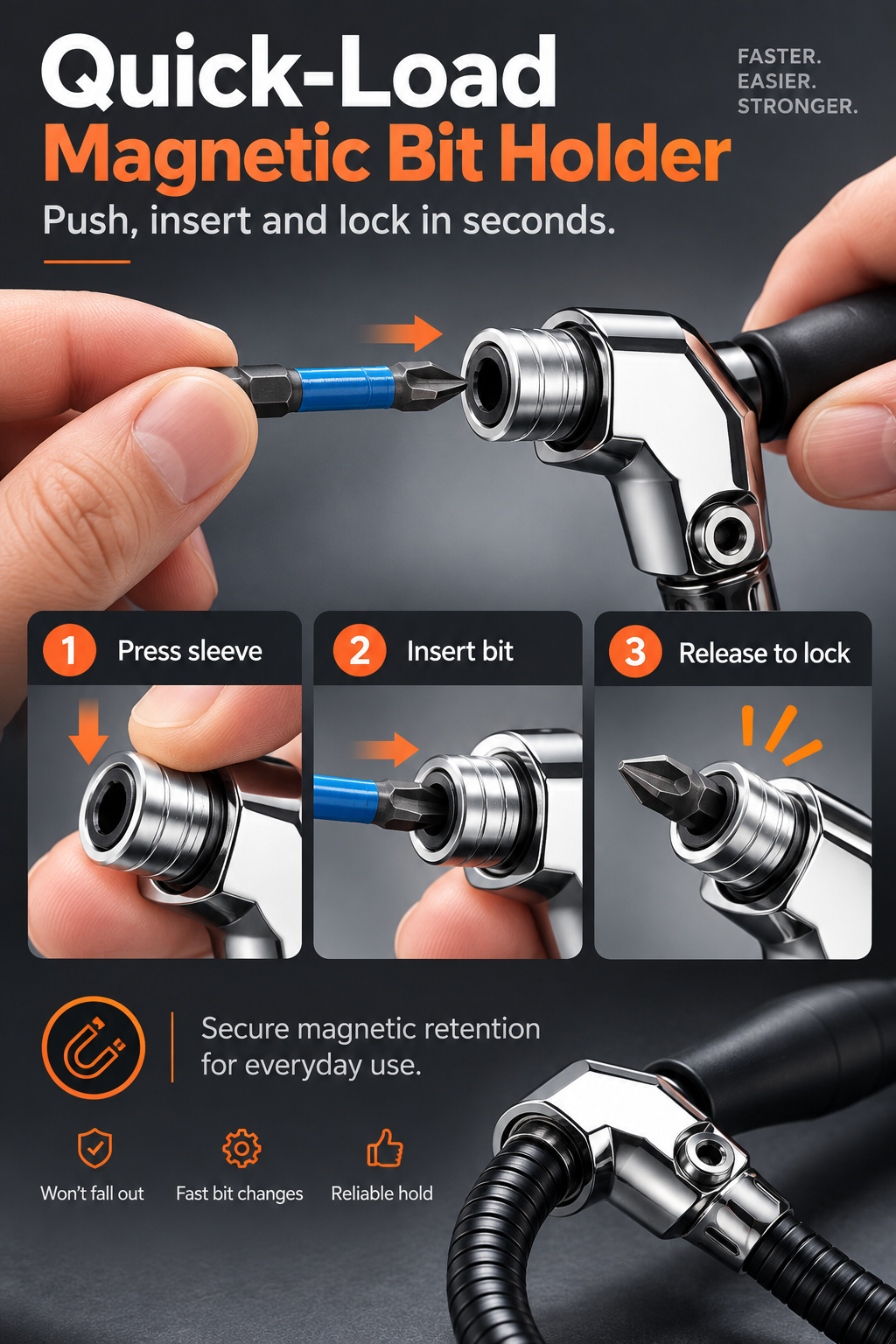 105° Flexible Right Angle Drill Attachment with Side Handle, Angle Screwdriver Adapter for Cordless Drill, DIY, Auto & Cabinet Repair
