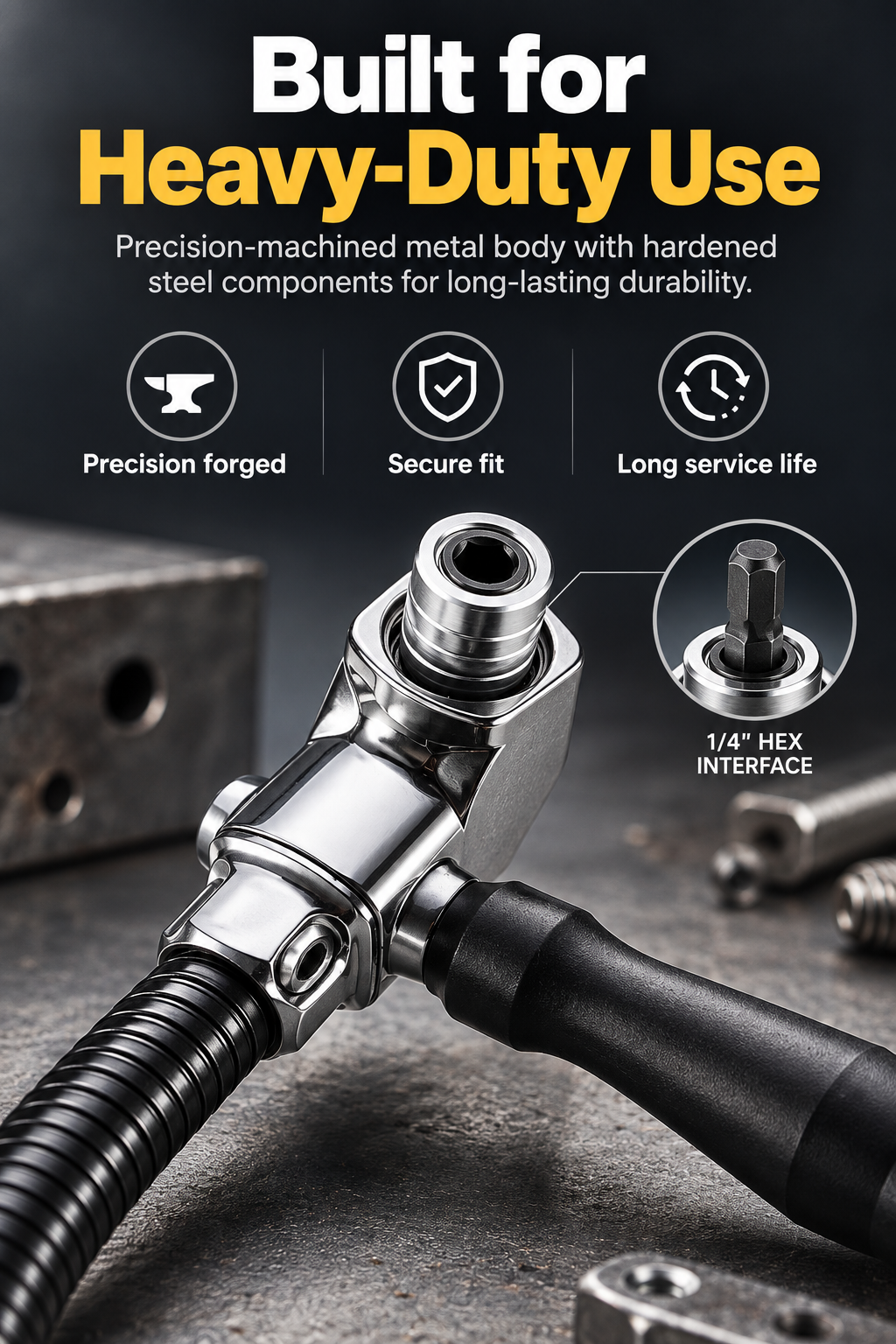 105° Flexible Right Angle Drill Attachment with Side Handle, Angle Screwdriver Adapter for Cordless Drill, DIY, Auto & Cabinet Repair