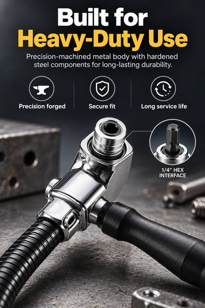 105° Flexible Right Angle Drill Attachment with Side Handle, Angle Screwdriver Adapter for Cordless Drill, DIY, Auto & Cabinet Repair